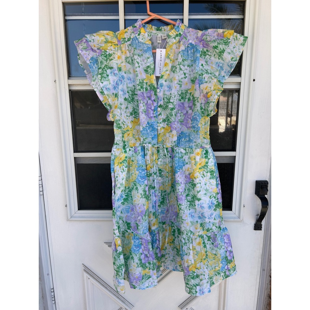 Janie and Jack Floral Flutter Sleeve Tiered Dress Multicolor Cotton NWT Size S